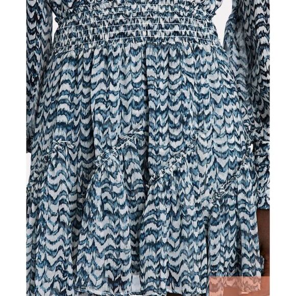 INTERMIX Women's‎ XL Blue Geometric Smocked Tiered Mini Skirt Casual - Picture 3 of 11